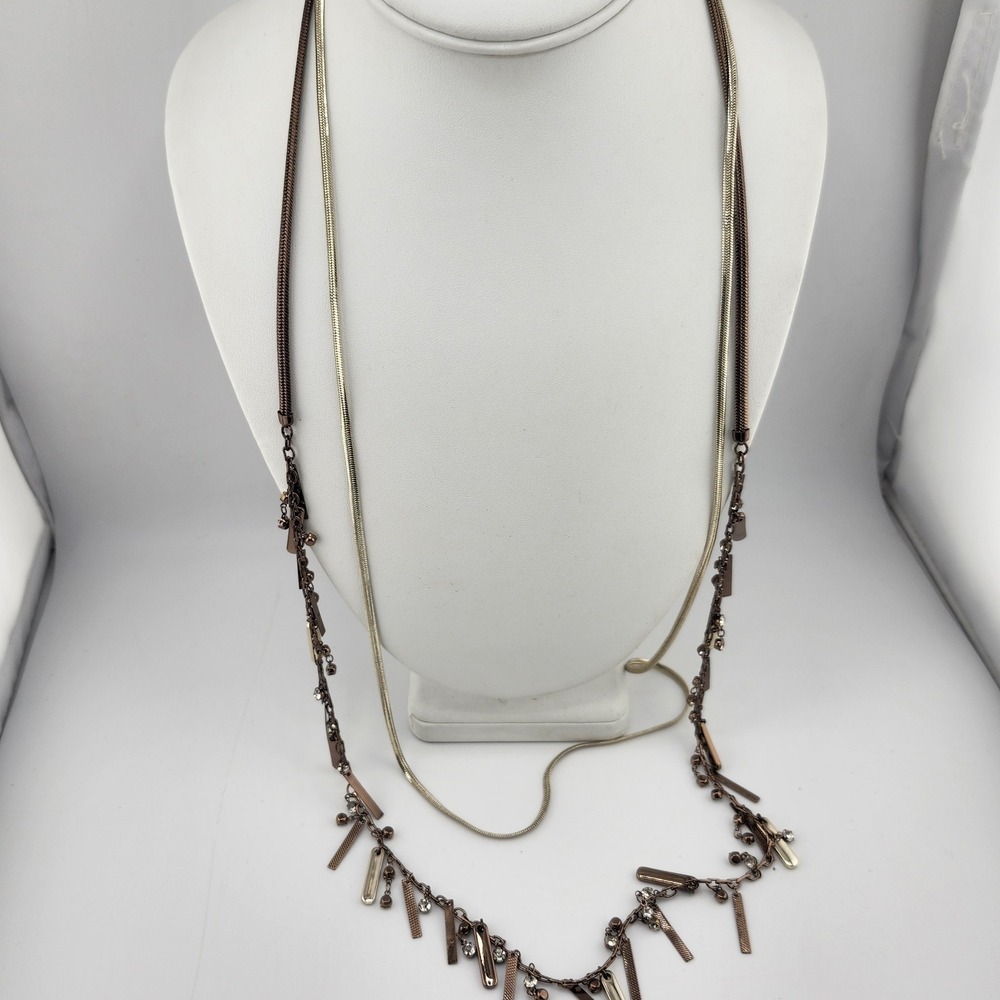 White House Black Market Bronze And Gold Tone Double Strand Necklace